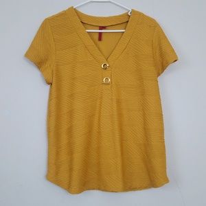 Love Scarlett Textured Short Sleeve V Neck Blouse Top